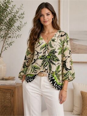 Floral and Zebra Print Blouse Chicos US Size 4 Chicos Size 0